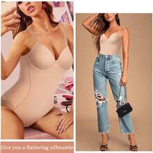Built In Bra Women Shapewear Bodysuit Tummy Control Body Shaper Underwear Slimming Belly Abdomen Waist Compression Shelf Bra Tank Top - 米色 - 查看 6