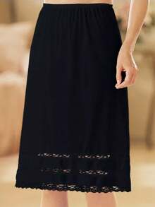 Meguma Women's Lace Hem Underskirt Slip Dress, Anti-Transparent Anti-Flashing Layering Skirt - Black - View 2