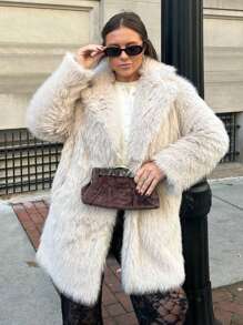 HH Women Vintage Solid Faux Fur Coat Loose Casual Long Sleeve Lapel Jacket Winter Thick Warm Outerwear Oversize Style