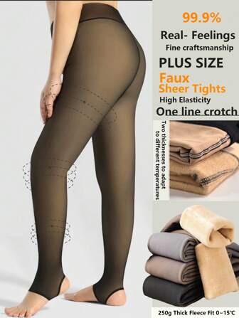1pc Plus Size High Waist Fleece Lined Leggings, Women's Fashion Sexy Tights, Two Thickness Options: 100g For Early Autumn, 250g For Winter, Stirrup And Stirrup Styles, Suitable For -0~25°C, Great For Christmas And Halloween Outfits