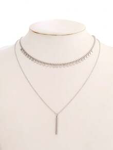 女士不锈钢圆形流苏项链，颈链饰品 - #X0357 銀色 - 查看 6