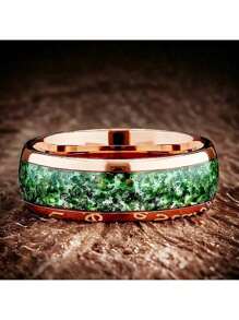 Unisex 8mm 316L Stainless Steel Ring With Synthetic Meteorite & Abalone Shell Inlay - Iridescent Mother-Of- Accents, Durable Wedding Band For Men & Women, Valentine's Day Gift, Everyday Jewelry, Anniversary Gift, Unique Pattern, Polished Finish, Fashion Lovers, Modern Jewelry, Highquality Jewelry, Statement Jewelry, Jewelry Collectors