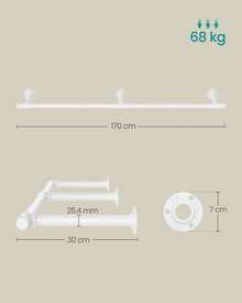 Crochet mural, style industriel, peu encombrant, 30,4 x 170 x 7 cm, capacité de charge de 68 kg, montage facile, pour espaces réduits, blanc nuage - 30 x 170 x 7 cm (P x L x H) - Voir 5