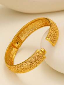 1 سوار من النحاس المطلي بالذهب عصري، مناسب للارتداء اليومي والمناسبات للنساء، هدية