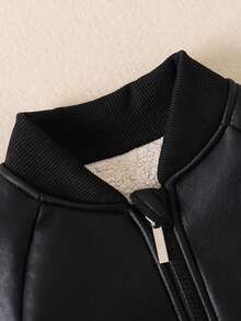 Áo khoác giữ nhiệt mềm mại, lót lông màu trơn, có khóa kéo cho bé trai, ấm áp, mềm mại, dễ chăm sóc, hoàn hảo cho bé trai chơi ngoài trời và hoạt động hàng ngày, mùa thu/đông - màu đen - Xem 4