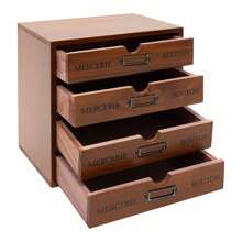 YUNRUX Small Wooden Storage Box Office Desk Organizer / 4 Drawers Brown
