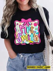 1pc  Teacher Shirt, Kindergarten Teacher Shirt, Custom Teacher Team Shirts, Preppy Back To School Shirt, Teacher Appreciation Gift - màu đen - Xem 1