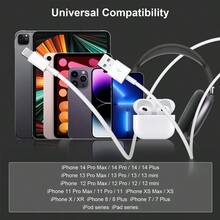 6.6FT/200cm High-Efficiency Data Transfer Fast Charging Cable Compatible With IPhone 14 Pro Max/14 Pro/14 Plus/14/13/12/11/XS/XR/8/7/6/ Series - White - View 6