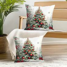 2pcs Christmas Tree Printed Pillow Cover Set - Peach Velvet Pillow Case 45*45cm