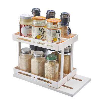 2 Ripiani Estensibili e Ruotabili Portaspezie da Cucina, Organizer Multifunzionale per Spezie per Armadio da Cucina, Dispensa, Essenziali da Bancone