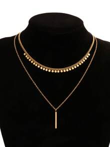 女士不锈钢圆形流苏项链，颈链饰品 - #X0357 銀色 - 查看 2