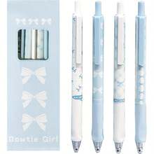 4 Pcs Cute Retractable Pens Bowknot Gel Pens 0. 5mm Fine Point Black Ink Smooth Writing Pen Office School Supplies Cartoon Kawaii Blue Pen For Women Girls (Blue)