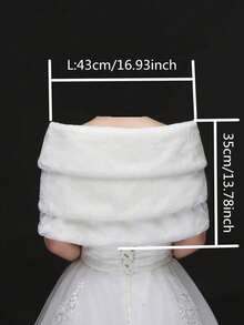 三层蓬松披肩带领带新娘婚礼派对斗篷披肩秋冬保暖毛绒披肩 - 白色 - 查看 3