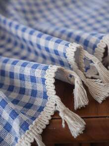 Bubaba 1 Rèm cửa họa tiết kẻ caro xanh, kiểu dáng đơn giản, dễ thương, màu be, rèm che nắng, thích hợp cho phòng trẻ em, phòng ăn, phòng ngủ khách sạn, tiệc tùng ngày lễ, phong cách Boho - Màu xanh lam - Xem 12