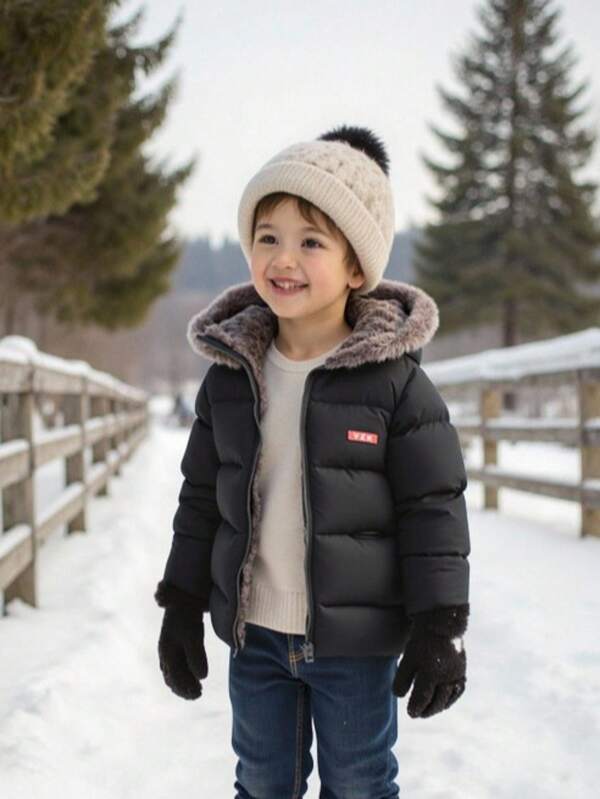 Young Boy Reversible 3D Ear Decor Letter Print Cute Hoodie Jacket