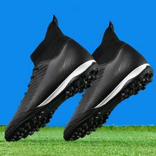 Zapatos de fútbol para hombres y mujeres, estudiantes y adultos, adecuados para césped artificial y natural, tacos largos AG, antideslizantes, tallas pequeñas y grandes, profesional, zapatos de fútbol de caña alta negros, juventud en stock, zapatos de partido - Negro - Ver 6
