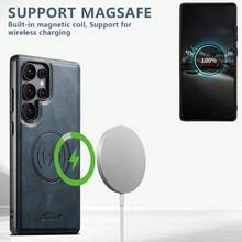 SUTENI 奢华仿皮油蜡手机壳，磁吸无线充电，适用于三星 Galaxy S26 Ultra S25 Plus S24 S23 S22 Note20，黑色/棕色/蓝色可选，男女通用，送给亲朋好友和长辈的节日礼物 - 彩色 - 查看 6