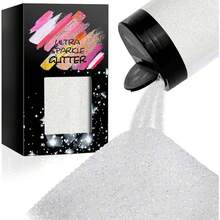 Metallic Ultra Fine Glitter, 7.41Oz/210G Resin Glitter Powder Sequins Flakes, 1/128" Holographic Iridesnt Glitter For Resin Tumblers Art Crafts, Hair Fa Body Nail Glitter(Black) - 鑽石白 - 查看 1