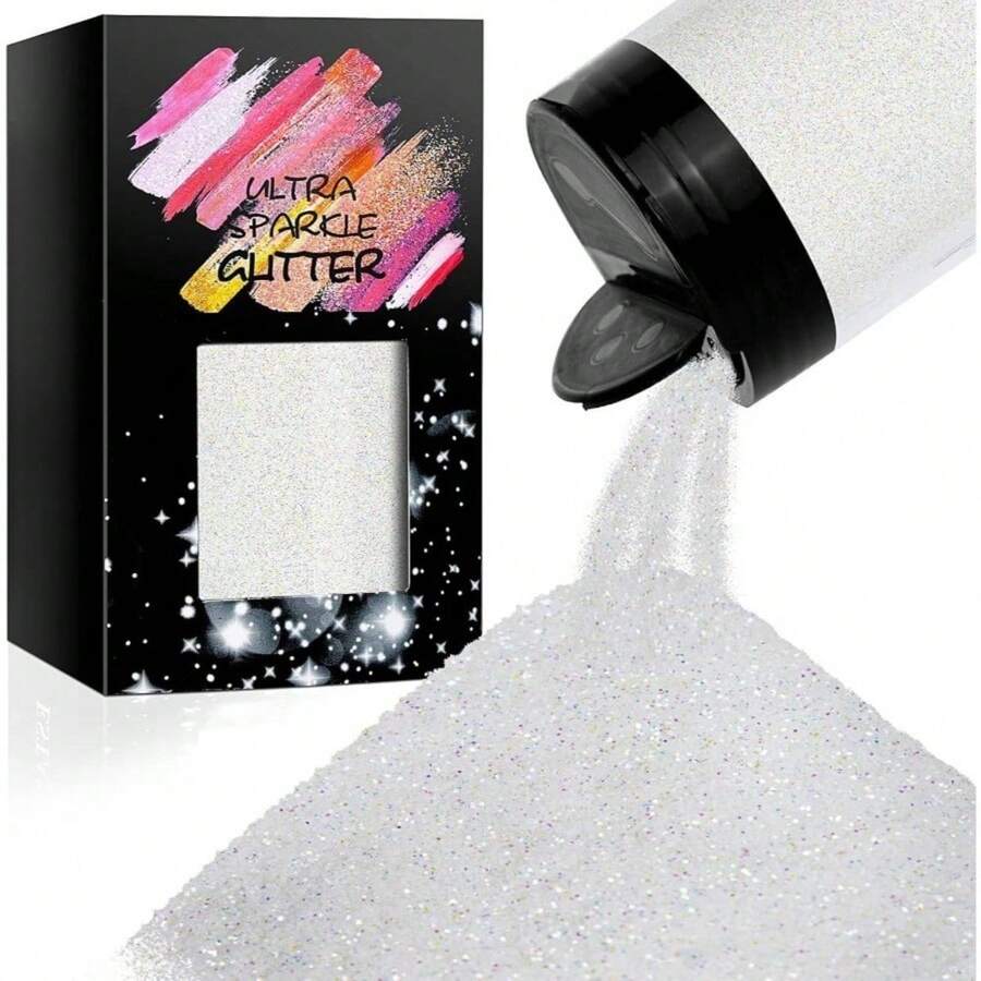 Metallic Ultra Fine Glitter, 7.41Oz/210G Resin Glitter Powder Sequins Flakes, 1/128" Holographic Iridesnt Glitter For Resin Tumblers Art Crafts, Hair Fa Body Nail Glitter(Black) - 鑽石白 - 查看 1