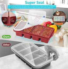 Silicone Freezer Tray With Lid - Silicone Freezer Food Molds- Large Ice Cube Tray,Silicone Freezer Container,Freeze & Store Soup, Sauce, Broth,Leftovers - Makes 4 Perfect 1 Cup,9822115