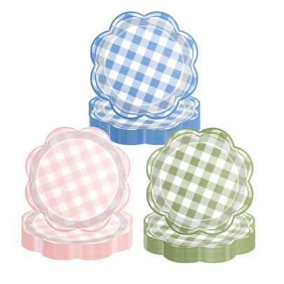10/20/40/60pcs,Gingham Party Supplies Paper 7inch Plates Disposable Set Cutlery For Checkered Dinner Wedding Party Favor,Camp Gingham Paper Plates Gingham Checkered Bachelorette Party Supplies Glamping Birthday Dinner Plates Summer Bridal Shower Decorations Camping Themed Party Favors BabyShower(Blue ,Green And Pink)
