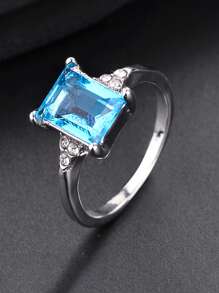 1 buc Inel de logodnă albastru deschis cu incrustații de zirconiu cubic, 1 buc., accesorii de bijuterii potrivite pentru bărbați și femei, cadou pentru familie/prieteni/iubit/iubită