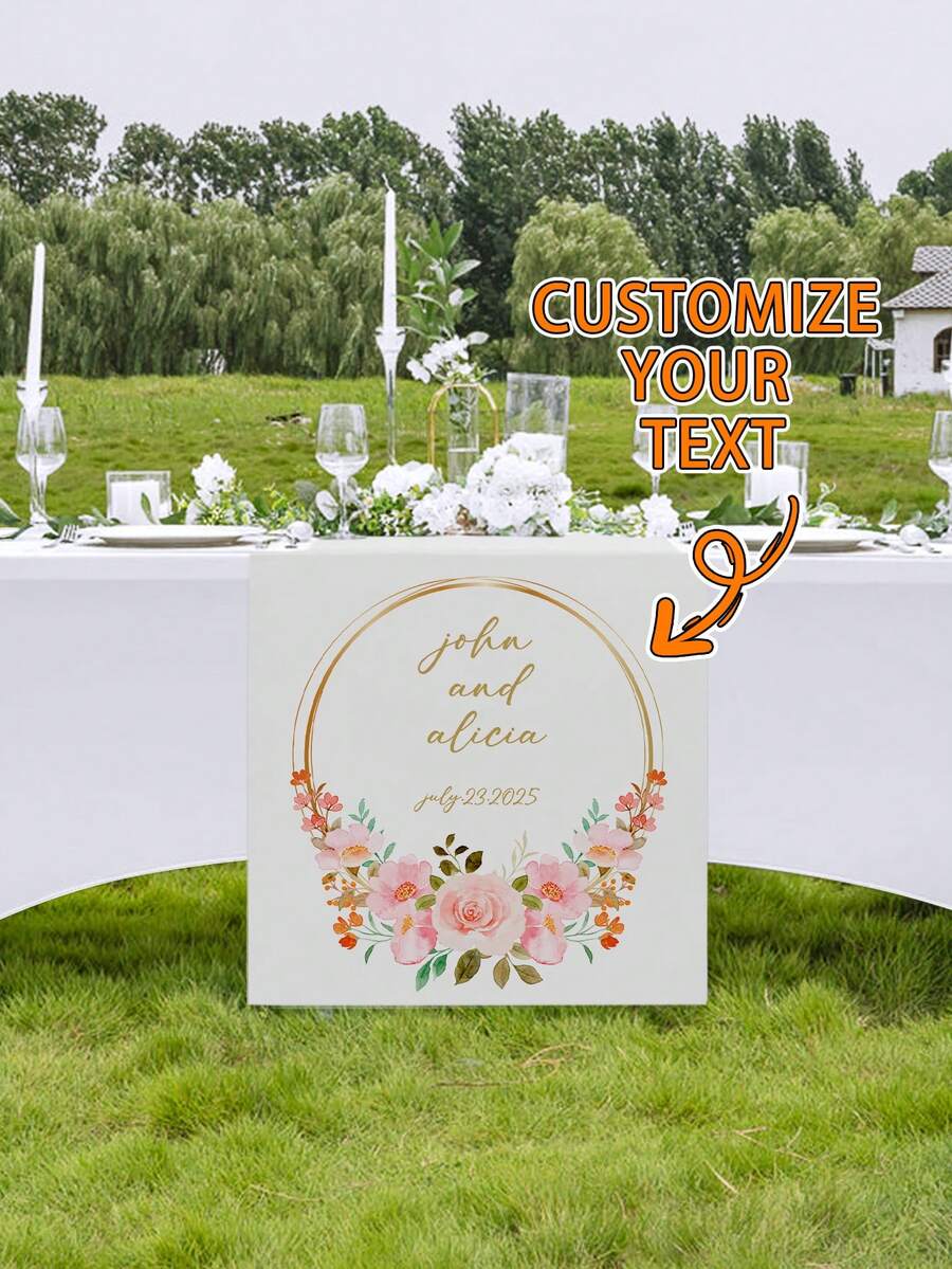 Customized Table Runner - Personalized Text Custom Table Runner, Polyester Fabric, Suitable For Wedding, Birthday, Anniversary And Event Tablecloth - White - View 1