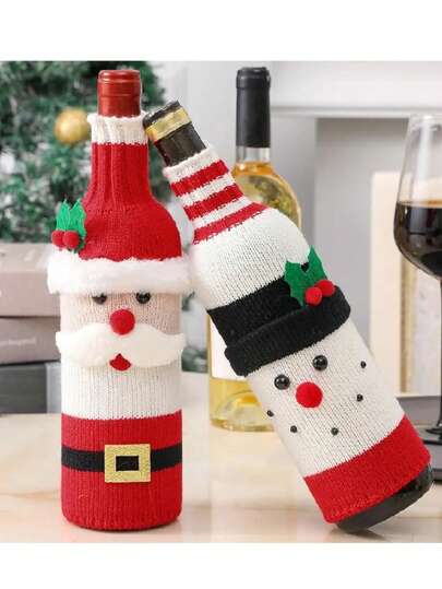 1pc Christmas Ornaments Santa Claus Wine Bottle Covers, Knitted Champagne Bottle Covers For Restaurant Holiday Setting Christmas, Thanksgiving Gifts Easter Gifts Home Decor Christmas Decorations Room Decor Winter