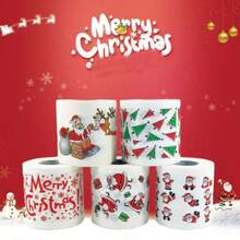 1/5-pak świątecznych rolek papieru toaletowego, z motywem Świętego Mikołaja, renifera i choinki, miękki papier, bezpyłowy, opakowanie zbiorcze, 2-warstwowy, do dekoracji świątecznych i na imprezy