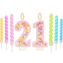 13pc Number 0-9 Digit Birthday Candles,Macaron Style With Glitter Sequins, Suitable For Birthday Party Cake Decoration, Suitable For Anniversary Parties,Suitable Wedding Anniversary , Suitable For Cute Pet Theme Cake Decoration Candles, Cake Decoration Pure Handmade DIY,Preferred Gift - Multicolor - View 3