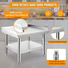 Danolapsi Stainless Stee Grill Stand Table 36"X28"X24" ,1000 Lbs Top Shelf Capacity, 220 Lbs Bottom Shelf Adjustable Legs With 2" Edge Baffle For Hotels,Homes,Commercial Kitchens - Silver - View 9
