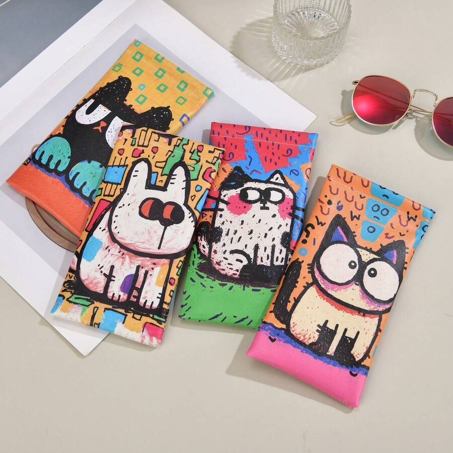 1 hộp đựng kính mắt họa tiết biểu cảm dễ thương, túi đựng kính mắt đa năng bằng da tiện dụng cho cả nam và nữ - A - Xem 1