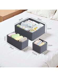 12 件装抽屉整理器、梳妆台内衣抽屉整理器、可折叠布艺衣柜整理器、储物抽屉隔板、宿舍必需品衣服、袜子、毛巾、领带浅灰色 - 灰色 - 查看 12