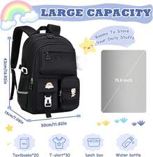 Girls Backpack For School, Cute Teenage Multiple Pockets Backpack, Fashion Bookbag For Primary Elementary High School, Pink - 黑色 - 查看 2