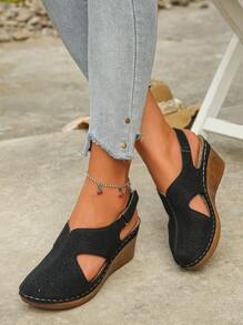 Women's Summer Wedding, Outdoor Party, Daily Wear Elegant Fashion Lightweight Comfortable Sweet New Style Outdoor Wedge Thick Bottom Slip-On Sandals - Black - View 3