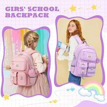 Girls Backpack For School, Cute Teenage Multiple Pockets Backpack, Fashion Bookbag For Primary Elementary High School, Pink - 紫色 - 查看 6