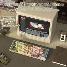 ATTACK SHARK AK680 60% 有线机械游戏键盘，支持热插拔轴体，RGB 彩虹背光，UV 印刷，EVA 音效控制，防鬼键，可编程，红轴 - 彩色 - 查看 8