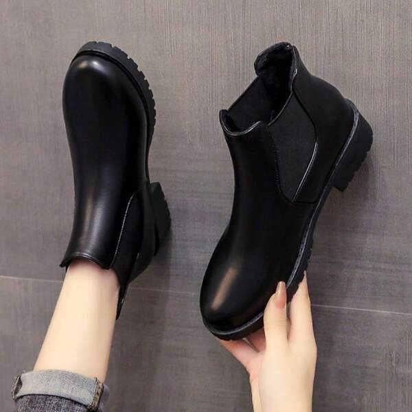 2025 Autumn/Winter New Women's Boots, Fashion Versatile Chelsea Boots, Flat One-Piece Outdoor Boots, Black Boots, Western Chelsea Boots, Flat Women Shoes