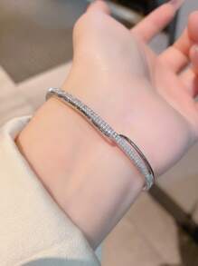 1 件时尚精致的方晶锆石简约设计奢华百搭女士珠宝，适合日常佩戴 - 時尚手鐲 - 查看 7