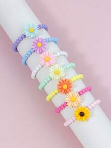 14pcs Multicolor Daisy Pendant Necklace, Charm Beaded Bracelet Set, Suitable For Holiday Party, Birthday Gift, Daily Wear