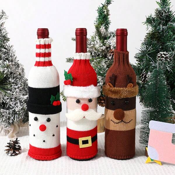 1 Piece Per Pack, Christmas Decoration Wine Bottle Cover Knitted Elderly Snowman Champagne Wine Bottle Cover Decoration Hotel Restaurant Atmosphere Decoration Merry Christmas