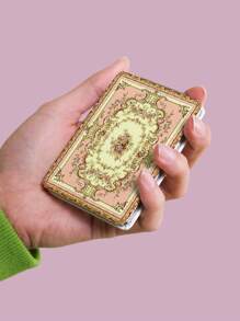 1个折叠式化妆镜，便携式轻巧手持镜，耐用PU皮革，花卉装饰设计，可折叠结构，180°翻盖，适合各种场合