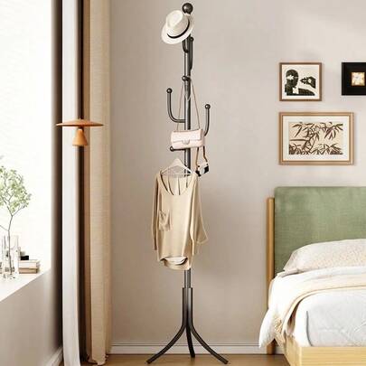 Percheros minimalistas para entradas y pasillos, colgadores de piso duraderos y estantes verticales para una vida compacta, sistema de organización del hogar multifuncional con perfiles delgados, acabado elegante de metal y madera, exhibición de armario ahorradora de espacio y almacenamiento de prendas de fácil acceso, perfecto para apartamentos pequeños, hogares de estudio y decoración de renovación primaveral