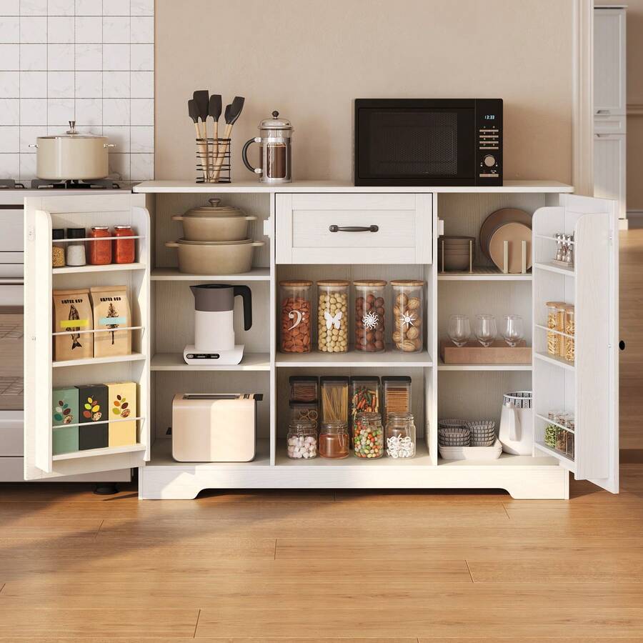 Lofka Sideboard Cabinet With Storage, A Coffee Bar Cabinet With Drawer, Buffet Cabinet Adjustable Shelves,For Bathroom And Living Roomfor Bathroom And Living Room - 白色 - 查看 1