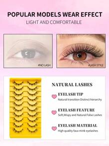 10 pares de pestañas postizas de marta negra, tallos negros delgados y suaves, efecto de extensión natural de la cola del ojo, pestañas de ojo de gato, pestañas postizas esponjosas y naturales, rizado 3D, herramientas de maquillaje de extensión de pestañas postizas dramáticas y completas para principiantes, agrandar los ojos de forma natural, adecuadas para el trabajo, fiestas, citas y festivales, pestañas postizas reutilizables