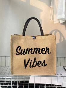 時尚大容量母袋,帶字母圖案,適用於購物,海灘或度假,母親節禮物母親禮物 - 卡其色 - 查看 12