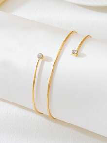 1 件优雅简约双层水钻和金属袖口，时尚女士珠宝，适合度假、派对、海滩