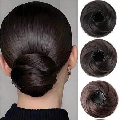 Synthetic Hair Bun,Synthetic Hair Extension,Elegant Women's Hair Bun, Hair Extension -10cm (4 Inches) Extendable Synthetic Hair, With Clips, Heat-Resistant Fibers, Suitable For All Hair Types, Safe And Adjustable Design, Suitable For All Women's Daily Wear And Party Hair Accessories