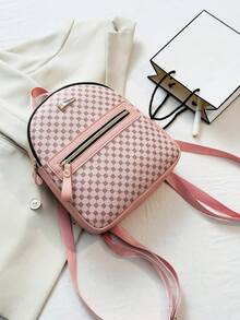 Adjustable Strap Girl's Work Backpack, Zipper Commuter Purse - Pink Shoulder Bag - Pink - View 10