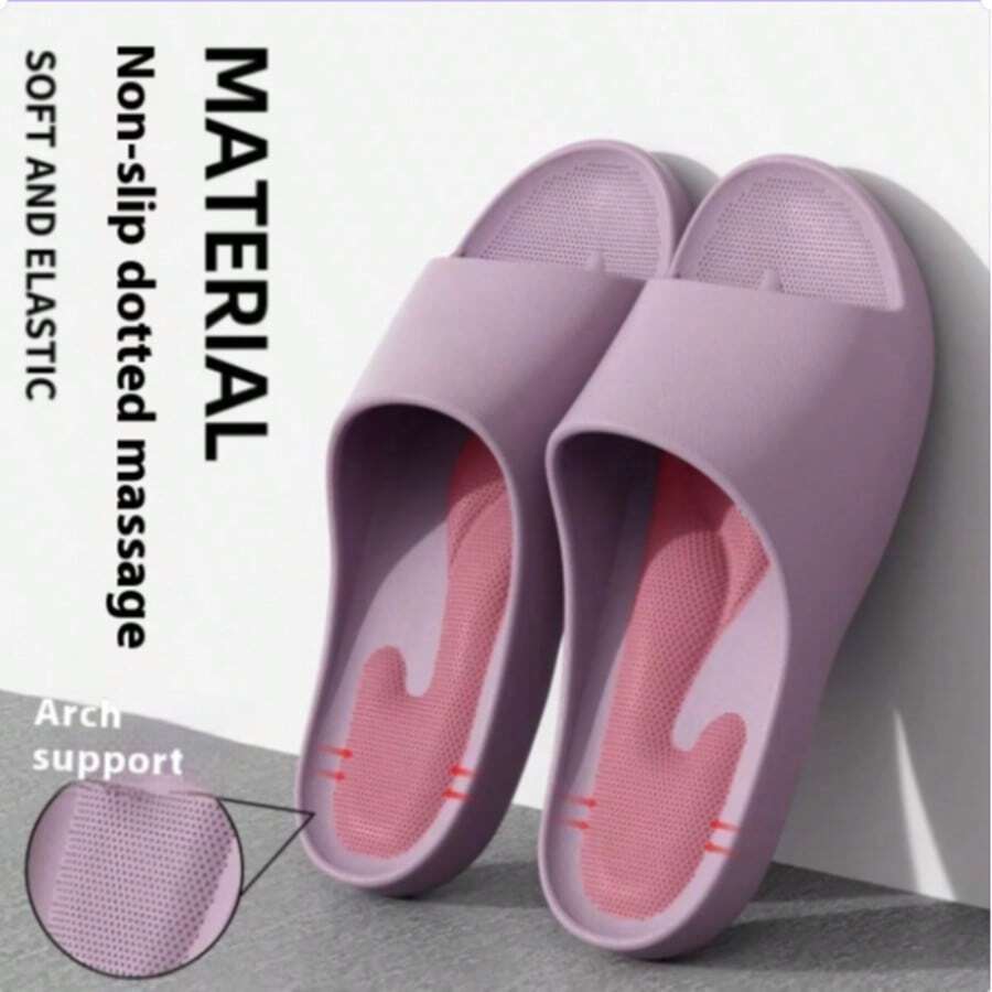 女士柔软拖鞋，舒适夏季居家情侣浴室淋浴防滑软底一脚蹬 - 淡紫色 - 查看 1